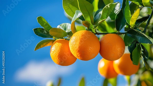 Obraz Oranges on the tree with blue sky background