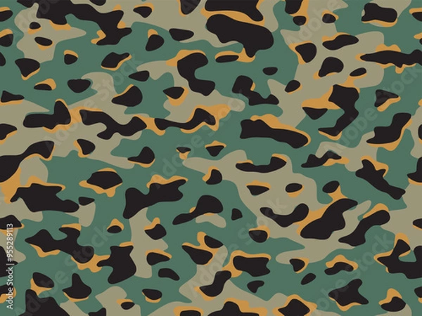 Fototapeta Full seamless abstract military camouflage skin pattern vector for decor and textile. Green army camo design for textile fabric print.