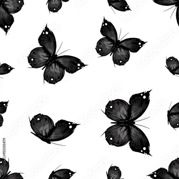 Fototapeta Dark seamless butterfly pattern 