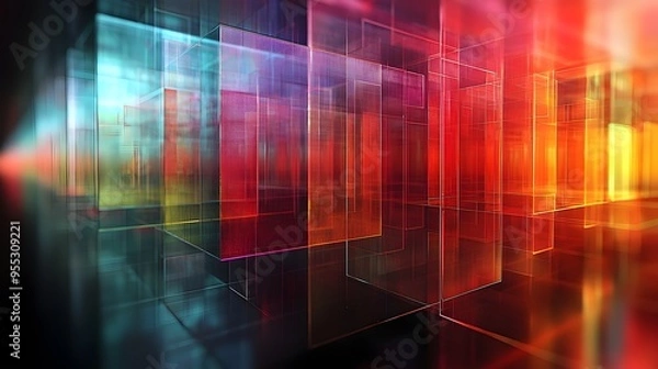 Fototapeta Vibrant Geometric Abstract Futuristic Digital Artwork with Luminous Gradient Patterns and