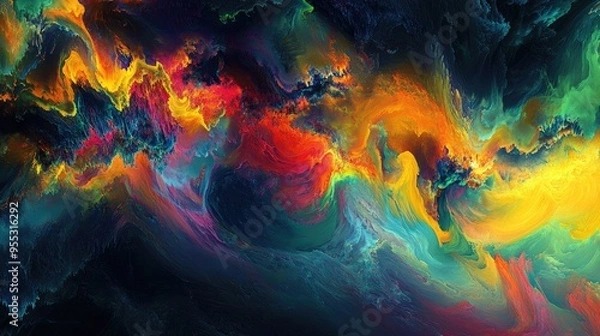 Fototapeta Vibrant multi colored computer generated artwork set against a dark backdrop