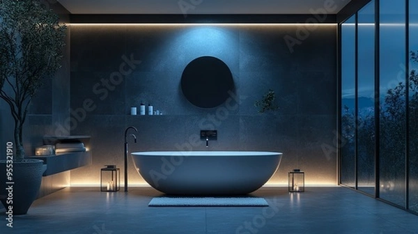Obraz Modern bathroom with a glass shower and streamlined finishes for a clean stylish look