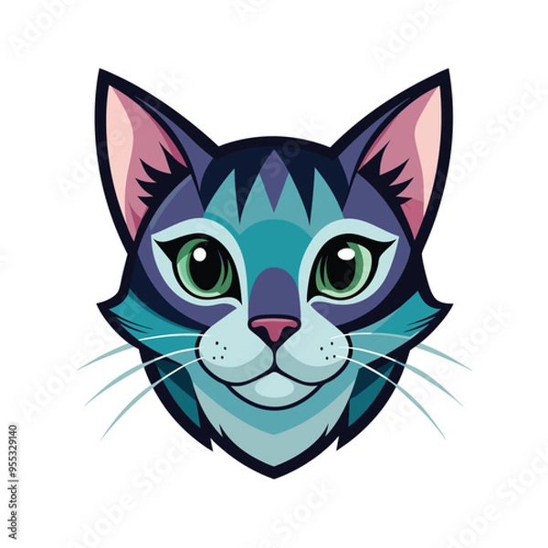 Fototapeta Cat head color vector style illustration
