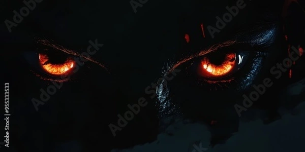 Fototapeta A pair of glowing eyes in the darkness