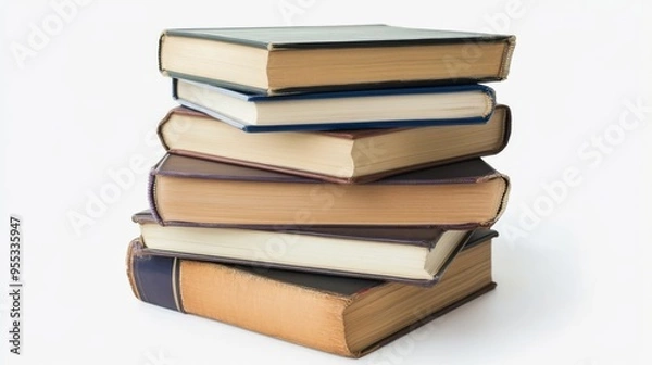 Fototapeta White background with book stack