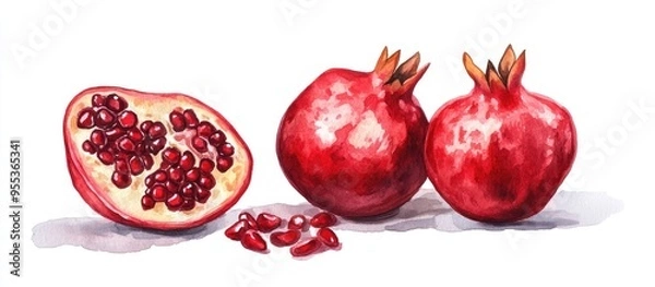 Fototapeta Watercolor illustration of a pomegranate fruit as an isolated element