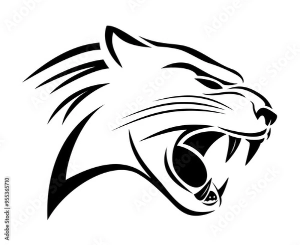 Fototapeta Leopard head silhouette. Leopard head black lines art, simple flat logo, on white background