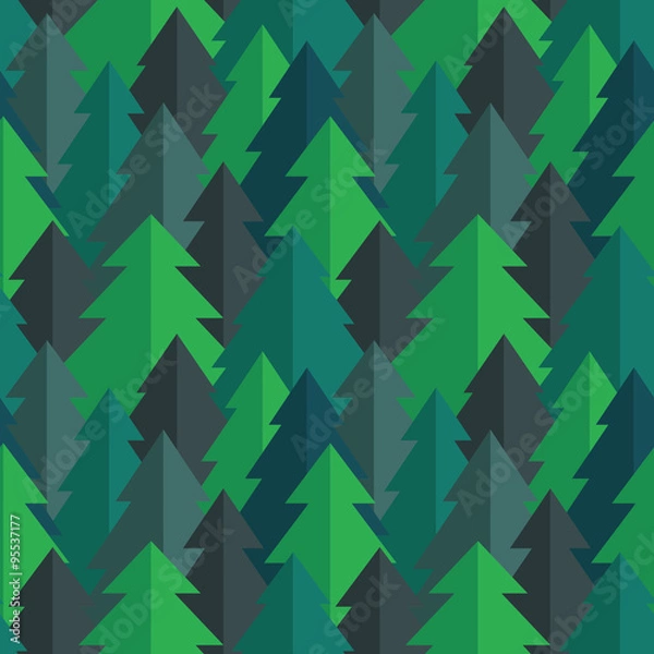 Obraz Flat pine forest seamless vector pattern in blue green and turquoise colors