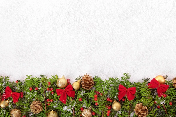 Obraz Christmas border with snow and copyspace