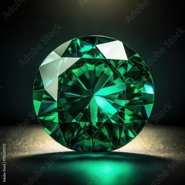 Fototapeta A substantial, large emerald cut emerald is carefully placed on a black surface