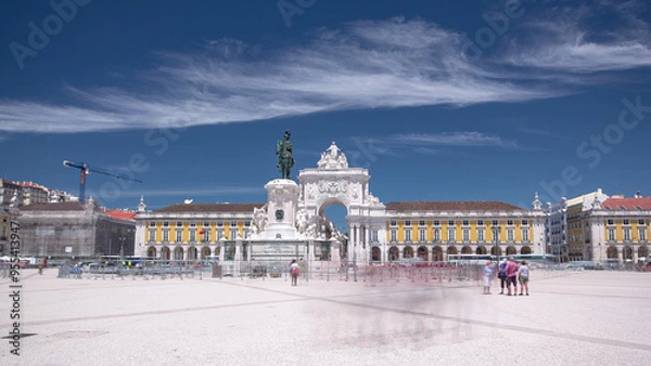 Obraz Commerce Square in downtown Lisbon, one of the largest squares in Europe timelapse hyperlapse