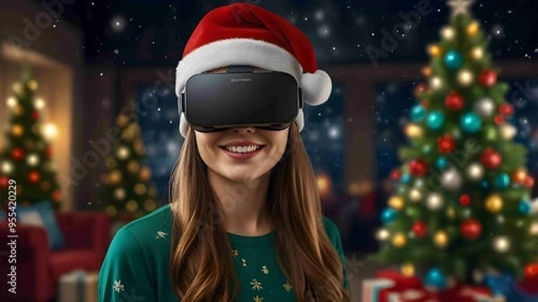 Fototapeta Virtual Reality Christmas Celebration with a Modern Twist. Generated AI