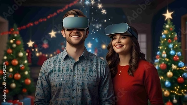 Fototapeta Virtual Reality Christmas Celebration with a Modern Twist. Generated AI