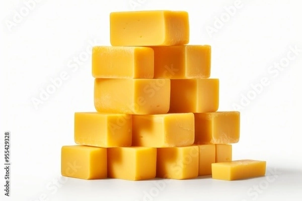 Fototapeta Isolated single slice of cheddar cheese on a transparent background for culinary use