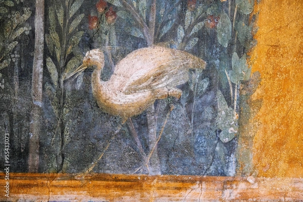 Fototapeta Roman fresco, detail of a heron in the painting of Venus in the Shell in Pompeii 79 AD