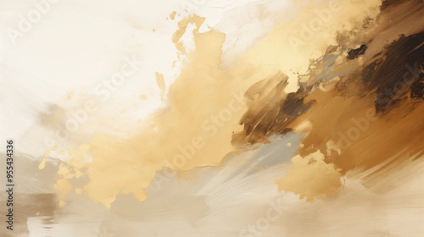 Fototapeta Abstract brushstroke painting in warm earthy tones with copy space