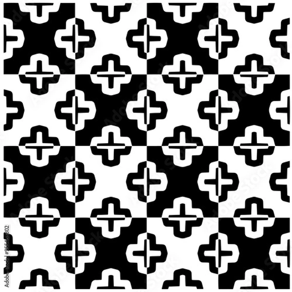 Fototapeta Vector monochrome pattern, Abstract texture for fabric print, card, table cloth, furniture, banner, cover, invitation, decoration, wrapping.Seamless repeating pattern.Black and white color.