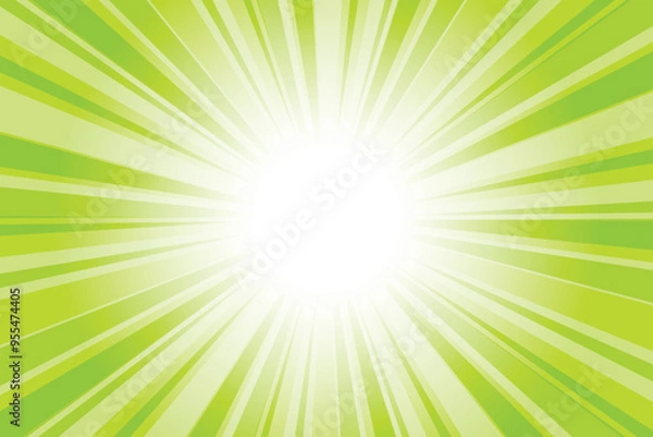 Obraz Abstract glowing green sunburst background. Lawn green glow effect sunburst background for presentation,  banner, poster, flyer, sales. Modern pop art poster for summer and spring.