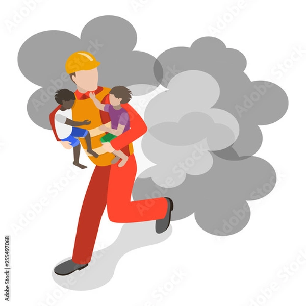 Fototapeta 3D Isometric Flat Vector Set of Rescue Services, First Aid Sssistance for Drowning and Fire Victims. Item 5