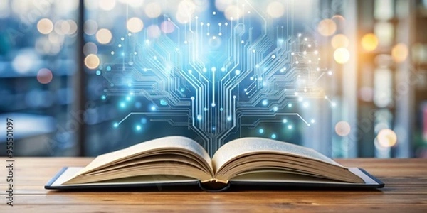 Fototapeta Open Book with Circuitry, Knowledge, Innovation, Digital Literacy, Education