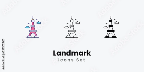 Fototapeta Landmark Icons thin line and glyph vector icon stock illustration