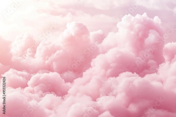 Obraz Pink pastel background with fluffy clouds.