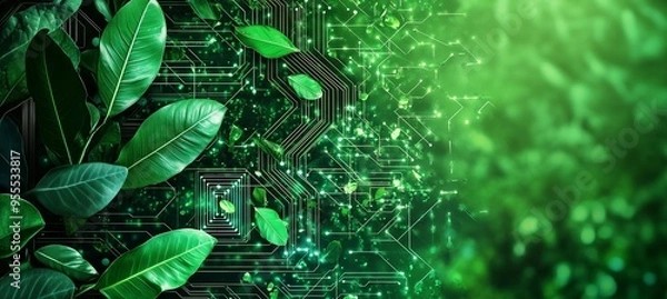 Obraz Digital nature fusion concept illustration for eco-friendly technology themes and green innovation design