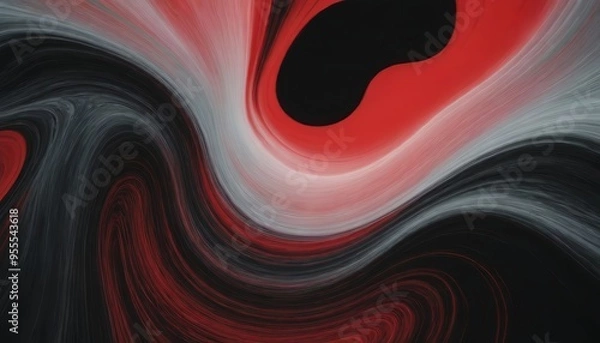 Fototapeta Abstract red, black and white background with flowing lines.
