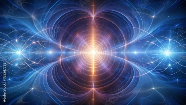 Fototapeta Abstract energy field with glowing light in cosmic space