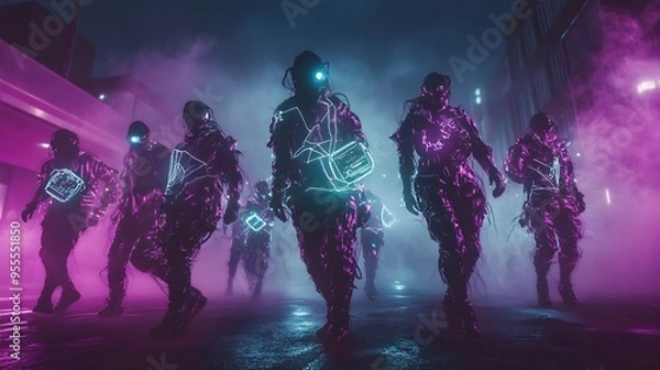 Fototapeta Hackers Breaching Haunted Digital Network on Halloween Night