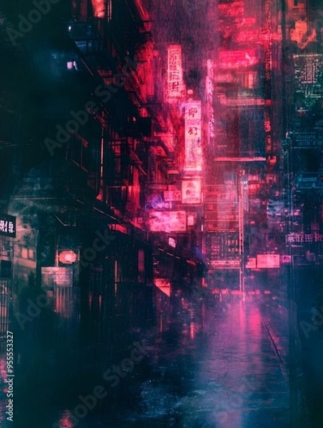 Obraz Ethereal Halloween Carnival with Luminous Bionic Decor and Pulsing Electronic Beats