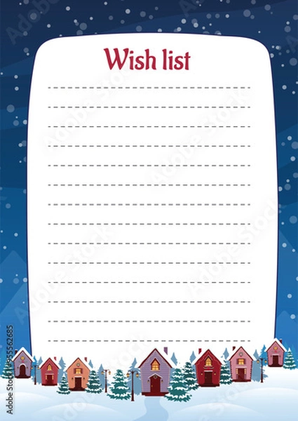 Obraz Christmas wish list template with holiday elements.  Vector illustration.