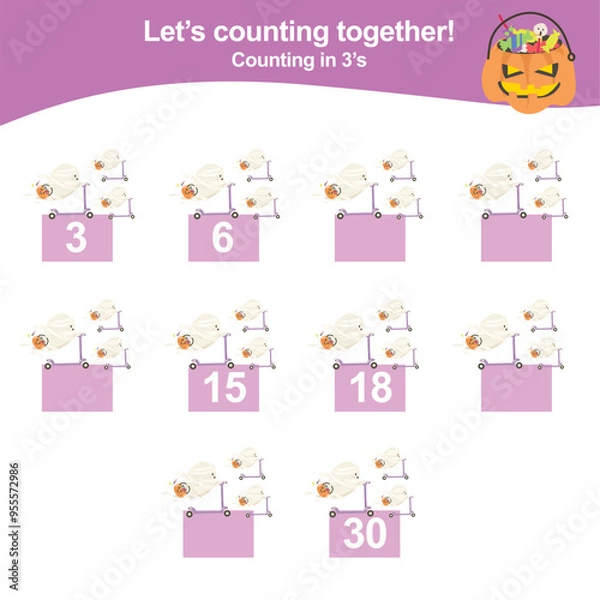 Fototapeta Counting game for children. Educational printable math worksheet. Exercise for children to recognize the number.