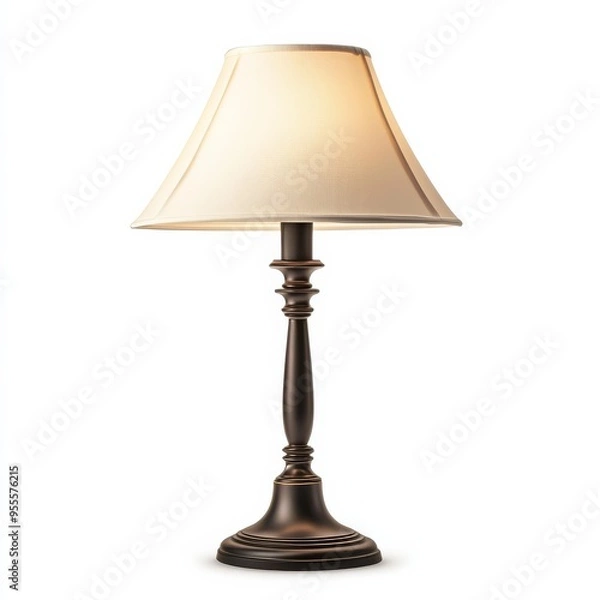 Fototapeta A classic table lamp with a soft shade isolated on a white background perfect for home decor and lighting elegance