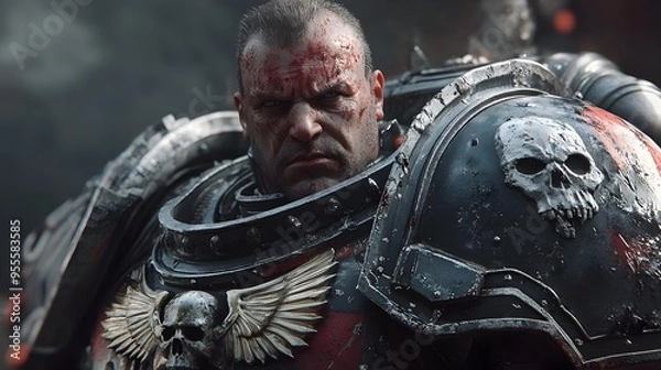Fototapeta Imposing Battle Hardened Space Marine in Meticulously Detailed Combat Armor