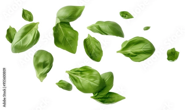 Obraz PNG  Levitating basil leaves food backgrounds vegetable.