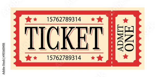 Fototapeta Vintage ticket. Vector ticket illustration. Theater, festival, circus, concert, event, movie, party, raffle ticket design template. Vector old school, retro admit one ticket.