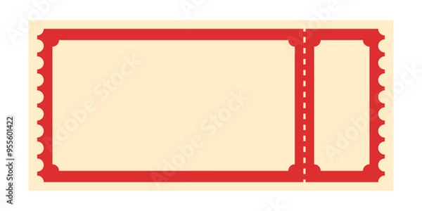 Fototapeta Vintage ticket. Red vector ticket illustration. Empty, blank theater, festival, circus, concert, event, movie, party, raffle ticket design template. No text. Vector old school, retro admit one ticket.