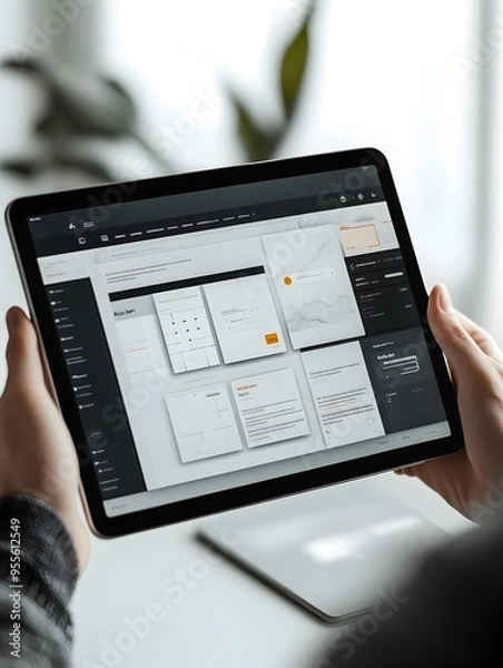 Fototapeta Tablet Display Showcasing Customizable Drag and Drop UI Elements for Sleek Website Prototype Design