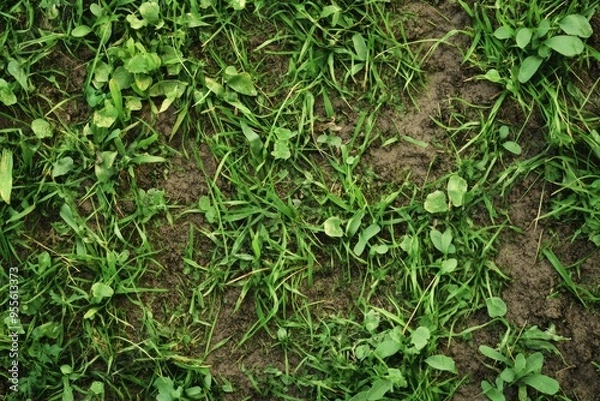 Fototapeta Green Grass and Weeds: Nature's Flora in a Lush Green Yard