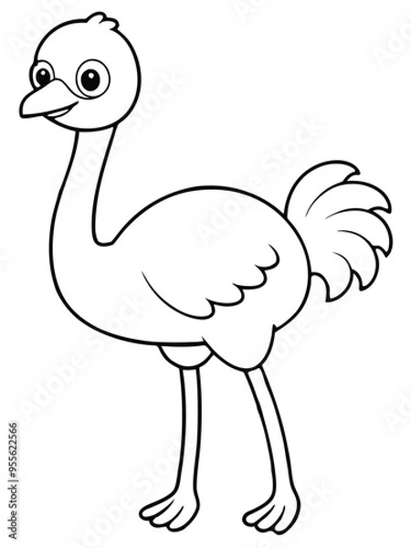 Fototapeta Cute Ostrich Cartoon Art Vector svg lineart coloring page