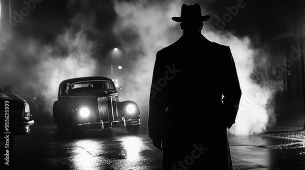 Obraz Old fashioned retro style gangster movie noir picture in dramatic scene moment
