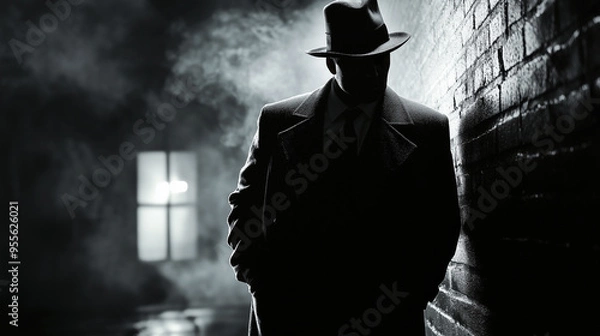 Obraz Old fashioned retro style gangster movie noir picture in dramatic scene moment
