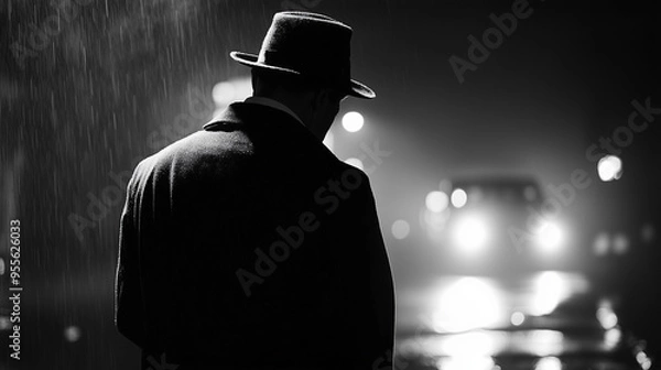 Obraz Old fashioned retro style gangster movie noir picture in dramatic scene moment