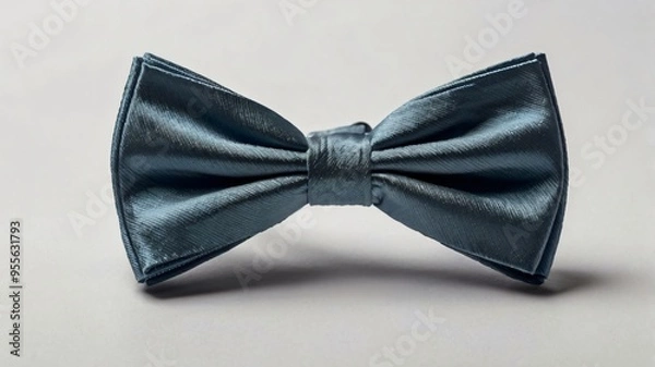 Fototapeta A solid color bow tie is displayed flat against a minimalist background, highlighting its smooth fabric and precise tying. This accessory is perfect for formal occasions