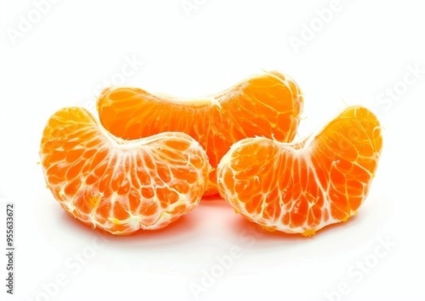 Obraz Plump tangerine orange slices, isolated on a white background