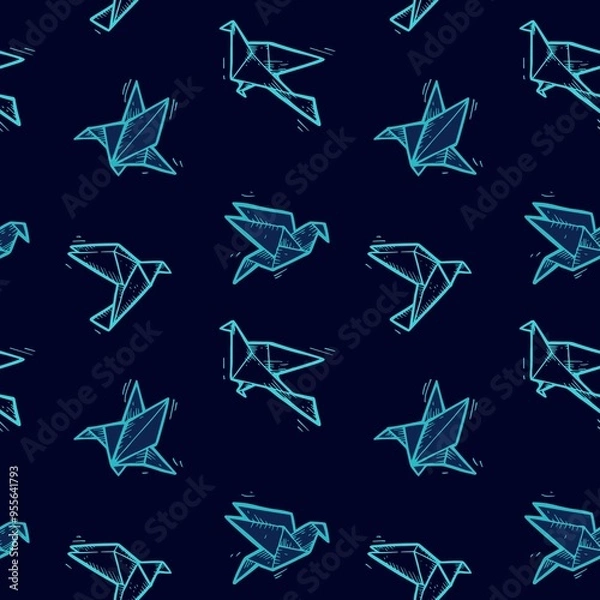 Fototapeta Tsuru origami seamless pattern 
