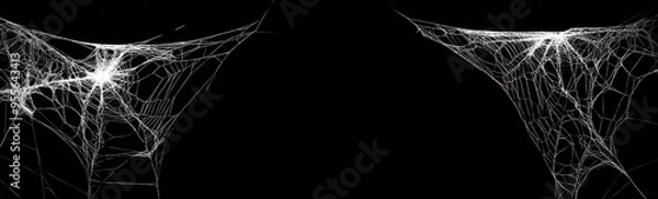 Obraz Real creepy spider webs on black banner