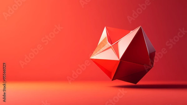 Fototapeta This design features an abstract 3D shape set against a striking red background. The shape is characterized by smooth curves, sharp angles, or complex geometrical patterns, giving it a dynamic and mod