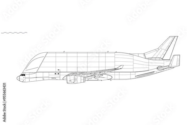 Fototapeta Airbus Beluga XL. A330-743L. Vector drawing of outsize freight aircraft. Side view. Image for illustration and infographics.